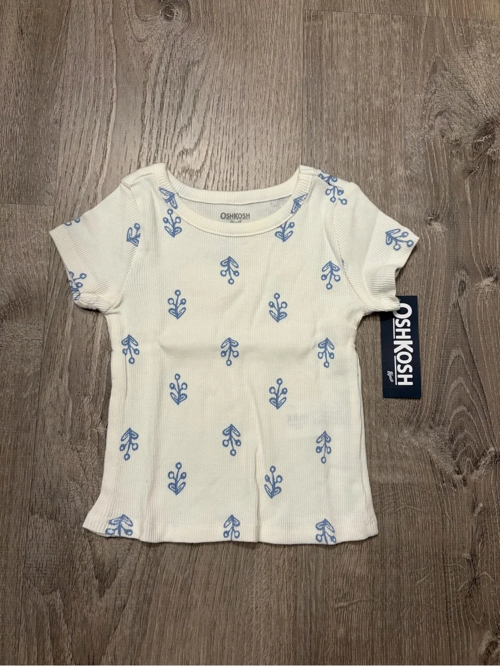OshKosh B'gosh Baby Girl Floral Ribbed Tee - Ivory- NWT